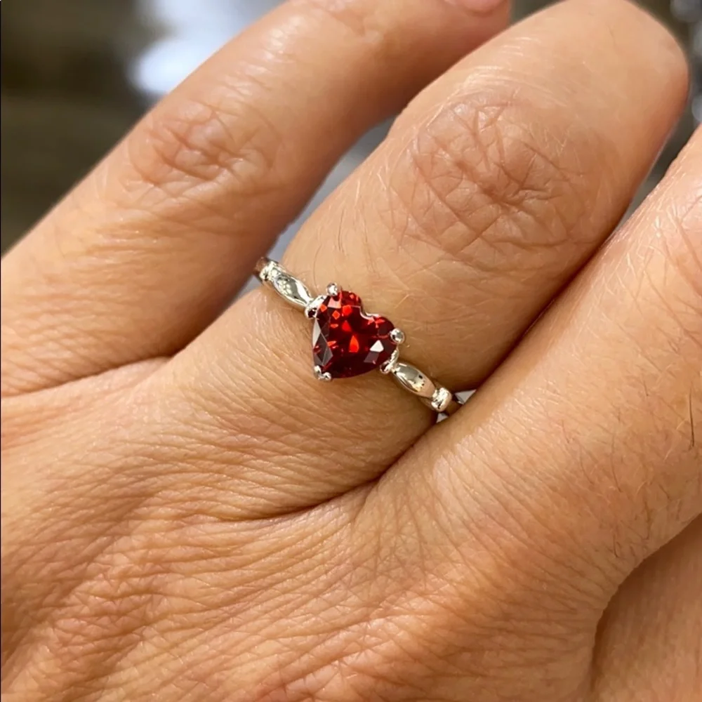 New Pink, Clear or Red Ruby Heart CZ stone Engagement Ring sizes 3 4 5 6 7 8